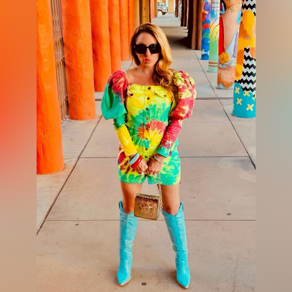 Vibrant Tie-Dye Puff Sleeve Blouse